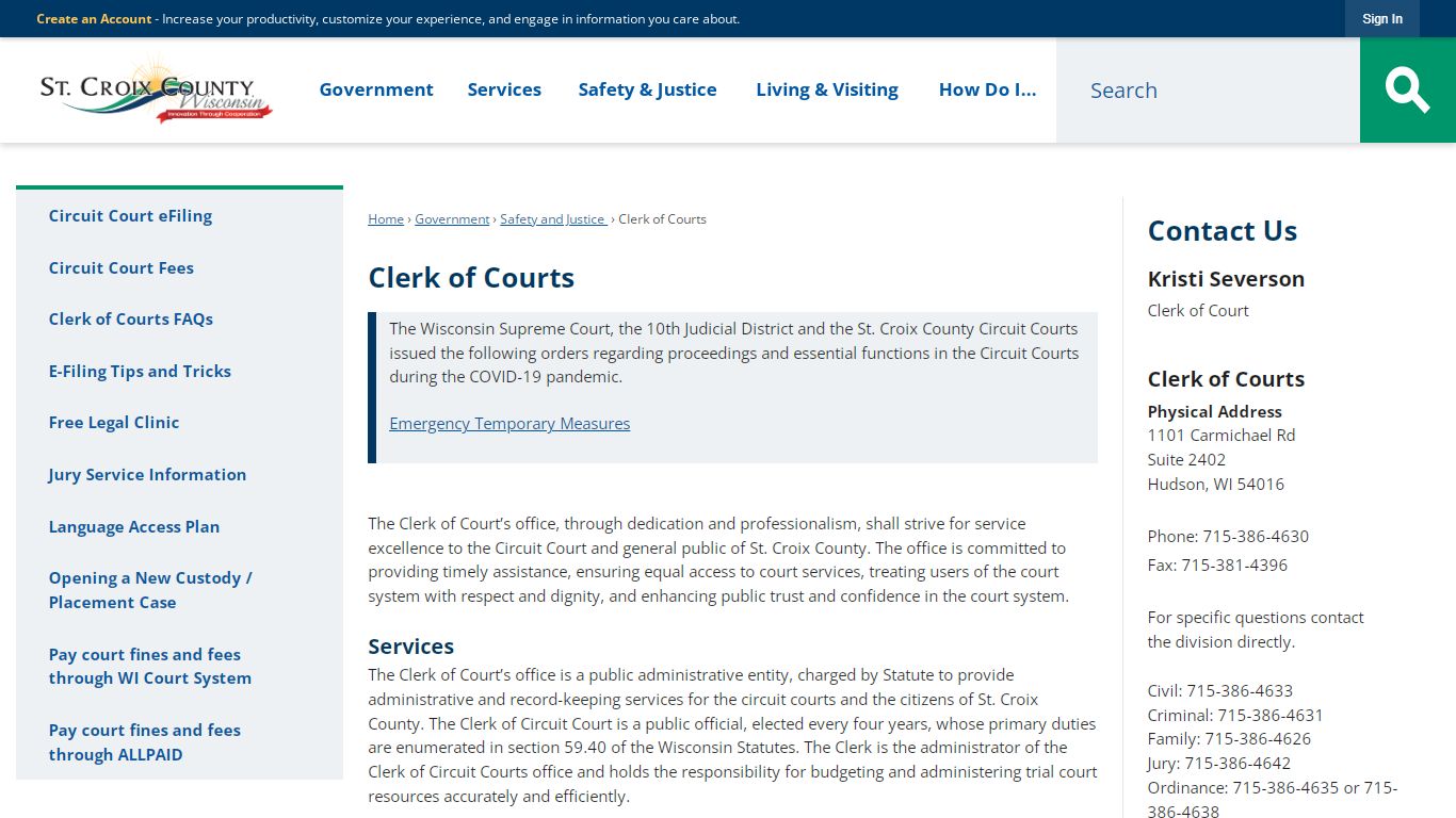 Clerk of Courts | St. Croix County, WI