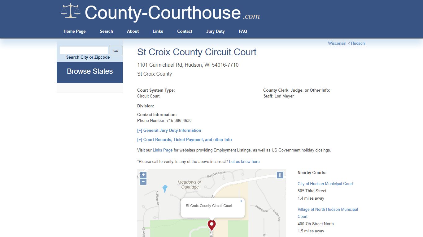 St Croix County Circuit Court in Hudson, WI - Court Information